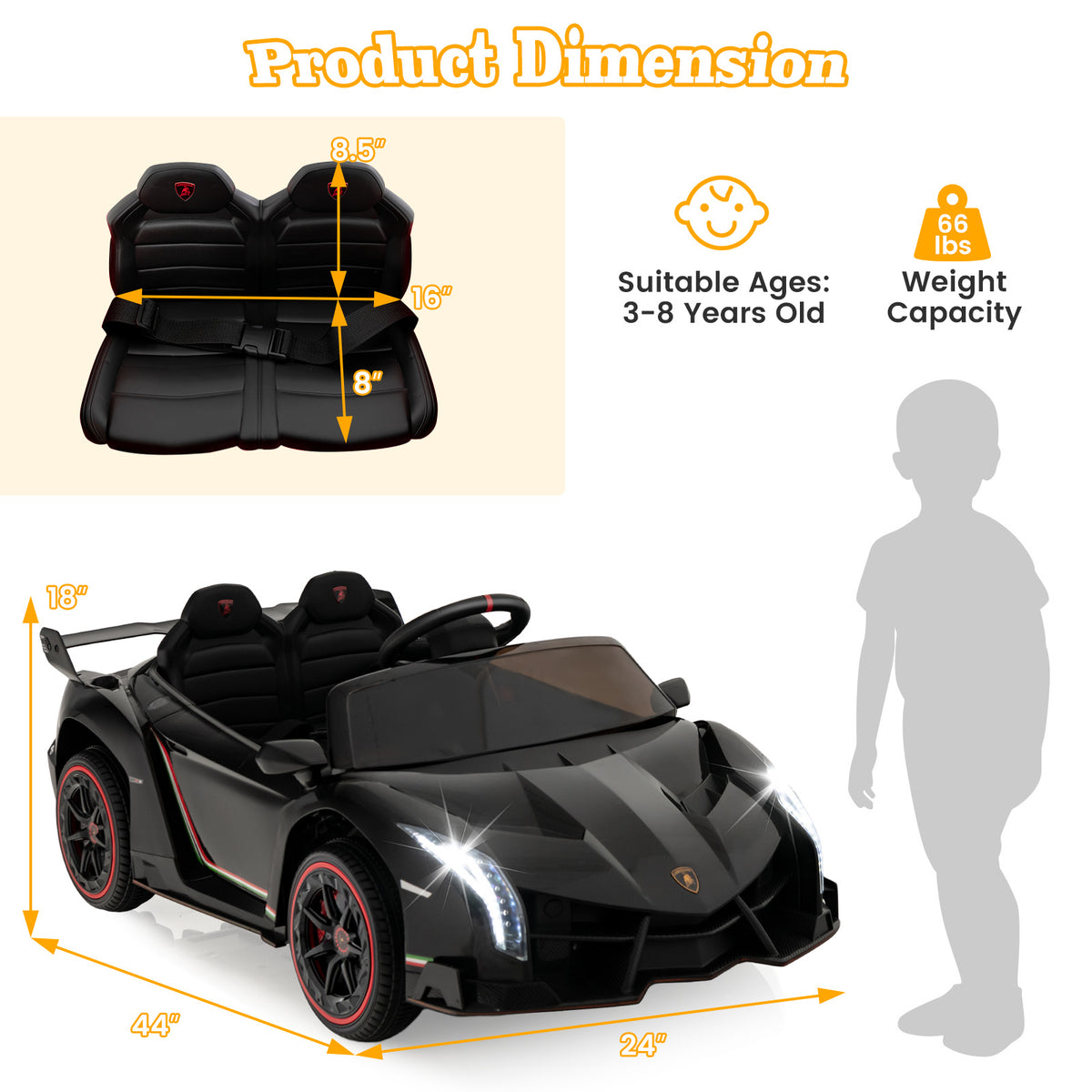 Lamborghini 12V 4WD Kids Ride-on Sports Car with Remote Control