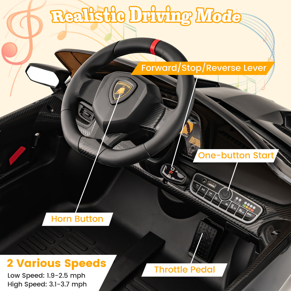 Lamborghini 12V 4WD Kids Ride-on Sports Car with Remote Control