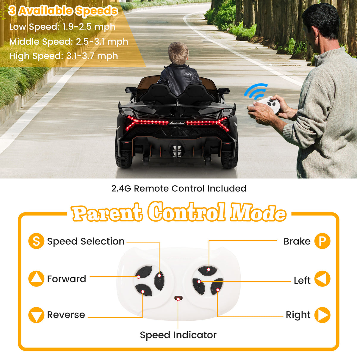 Lamborghini 12V 4WD Kids Ride-on Sports Car with Remote Control