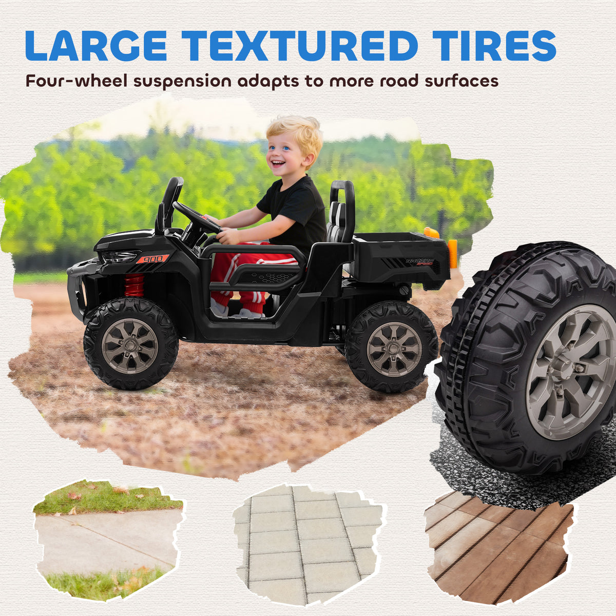 12V Ride on Car with Electric Bucket, Two-Seater, Shovel, Remote Control, Spring Suspension, Horn, Music-Toys & Games > Baby & Toddler Toys > Electric Ride-On Toys > Electric Toy Cars-DECOROLALA