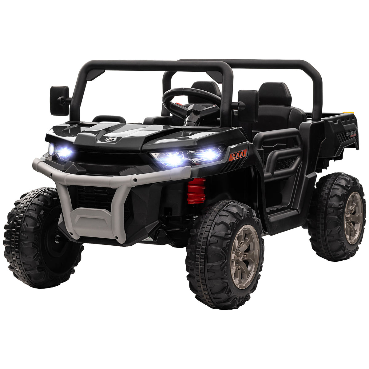 12V Ride on Car with Electric Bucket, Two-Seater, Shovel, Remote Control, Spring Suspension, Horn, Music-Toys & Games > Baby & Toddler Toys > Electric Ride-On Toys > Electric Toy Cars-DECOROLALA