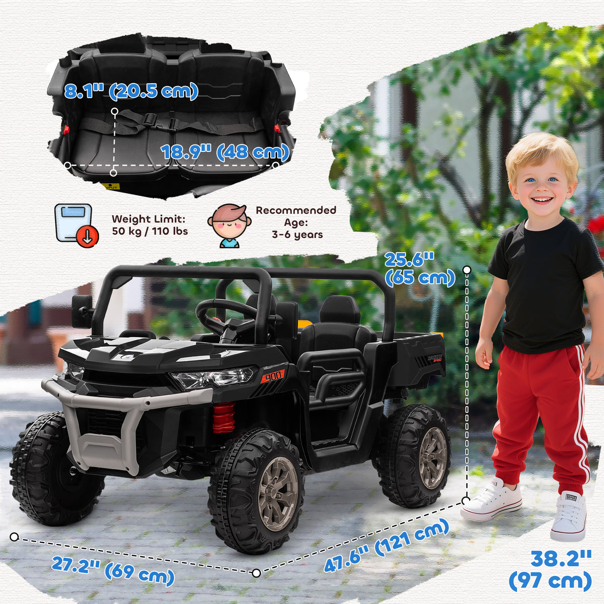 12V Ride on Car with Electric Bucket, Two-Seater, Shovel, Remote Control, Spring Suspension, Horn, Music-Toys & Games > Baby & Toddler Toys > Electric Ride-On Toys > Electric Toy Cars-DECOROLALA