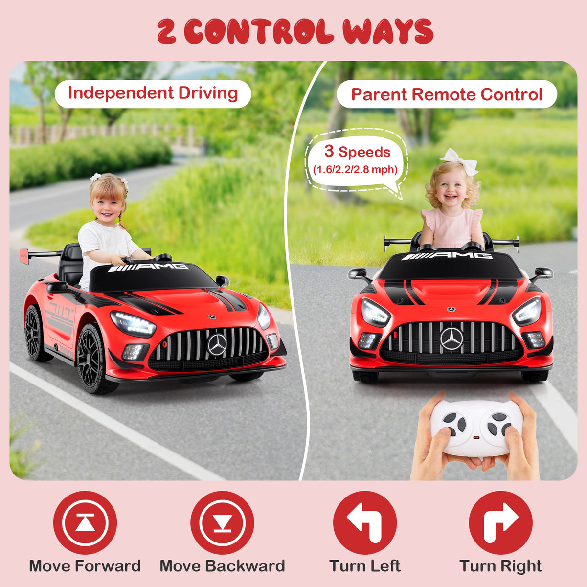 12V Kids Ride-On Car Mercedes-AMG GT3 Licensed with Adjustable Speed