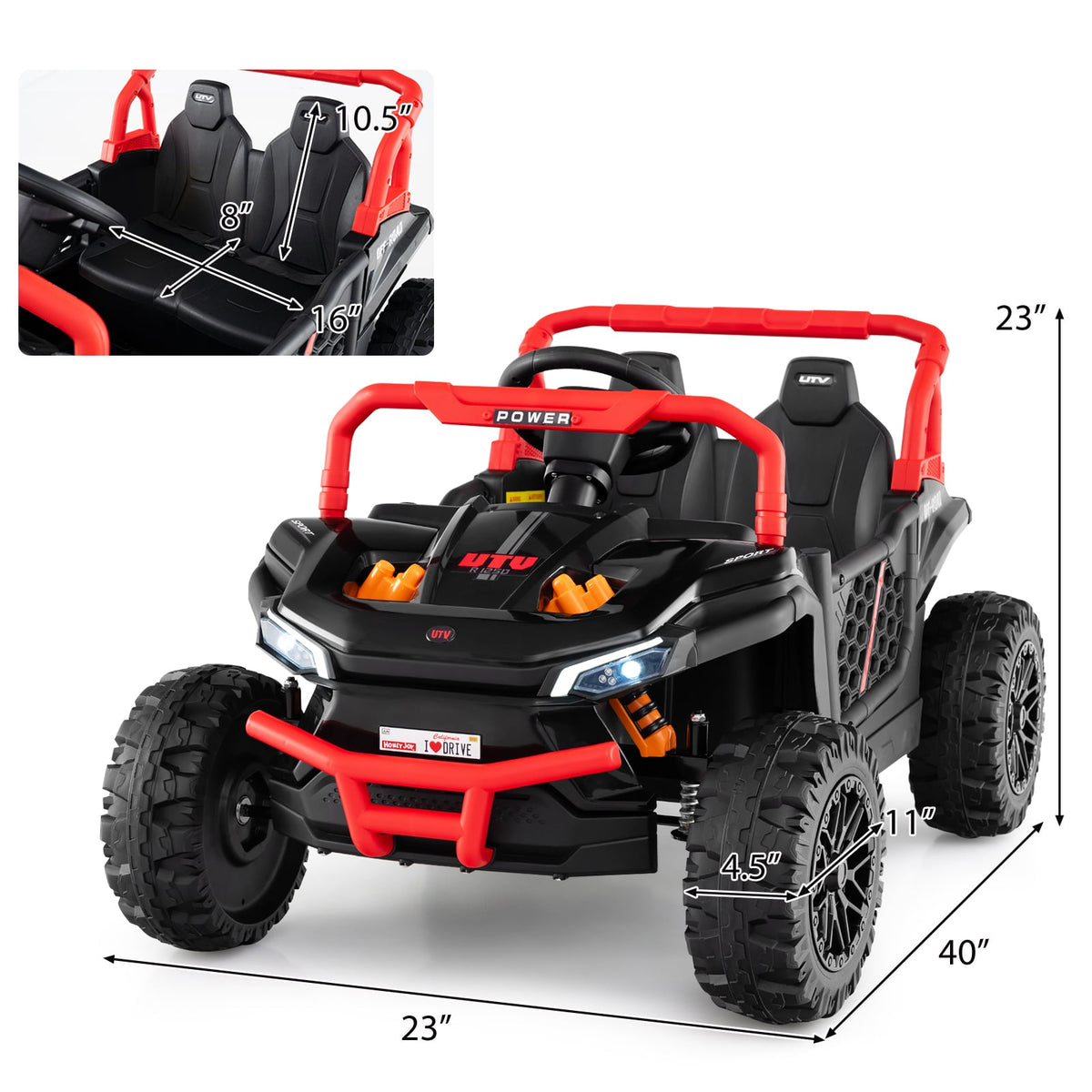 12V Kids Ride on Truck Off-Road UTV with Parental Remote and Lights
