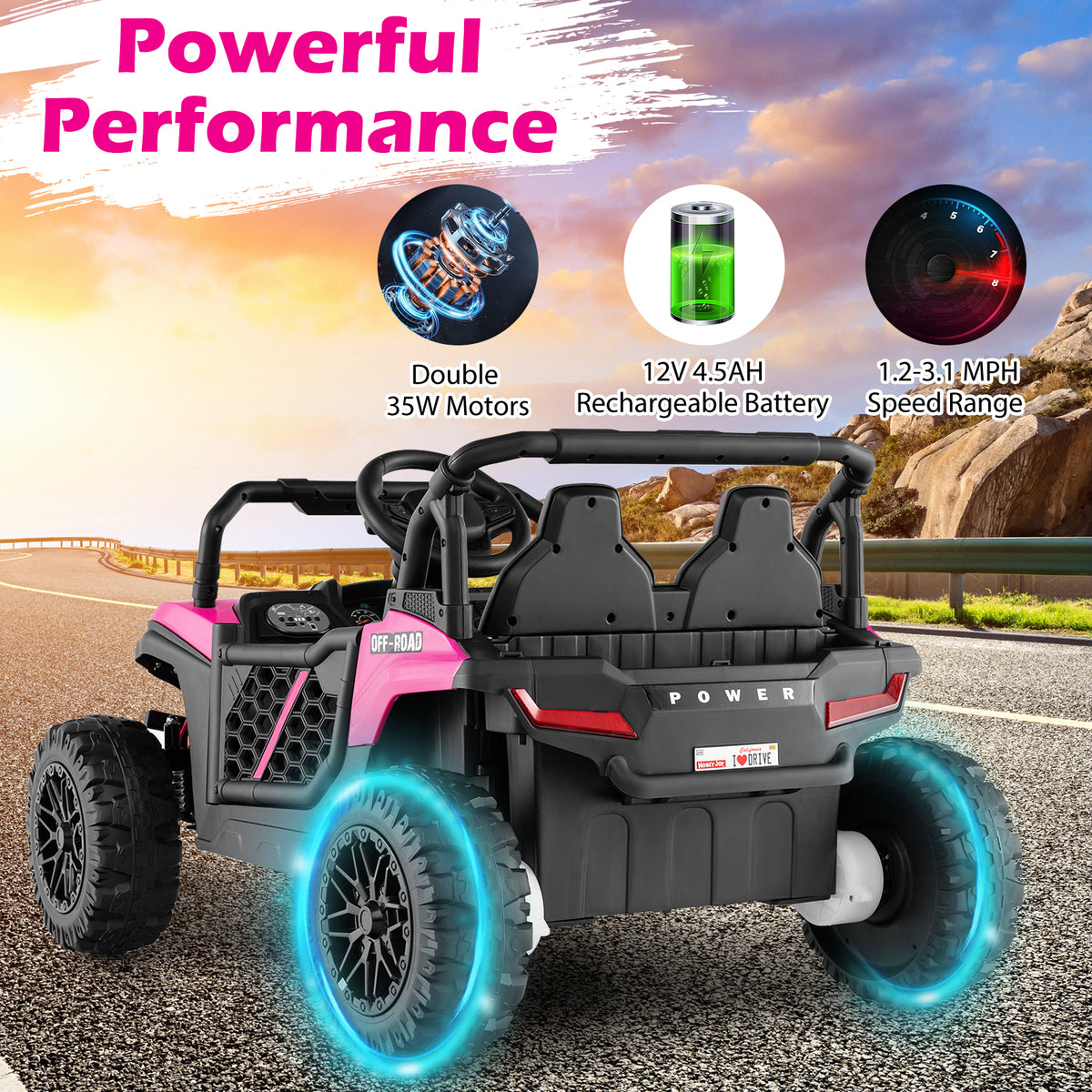 12V Kids Ride on Truck Off-Road UTV with Parental Remote and Lights