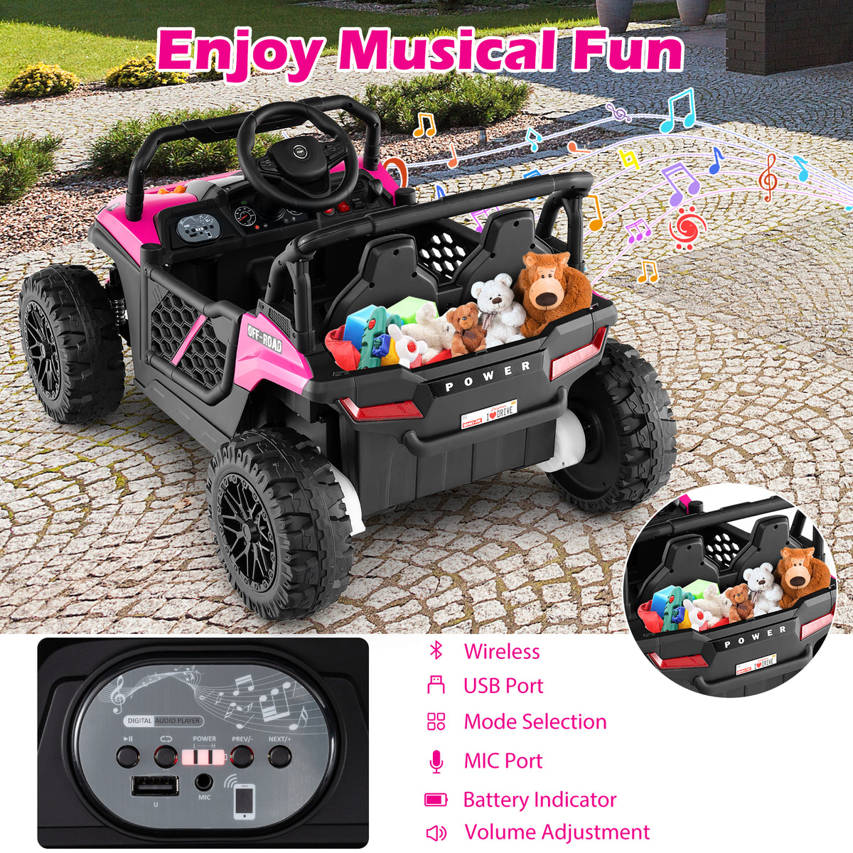 12V Kids Ride on Truck Off-Road UTV with Parental Remote and Lights
