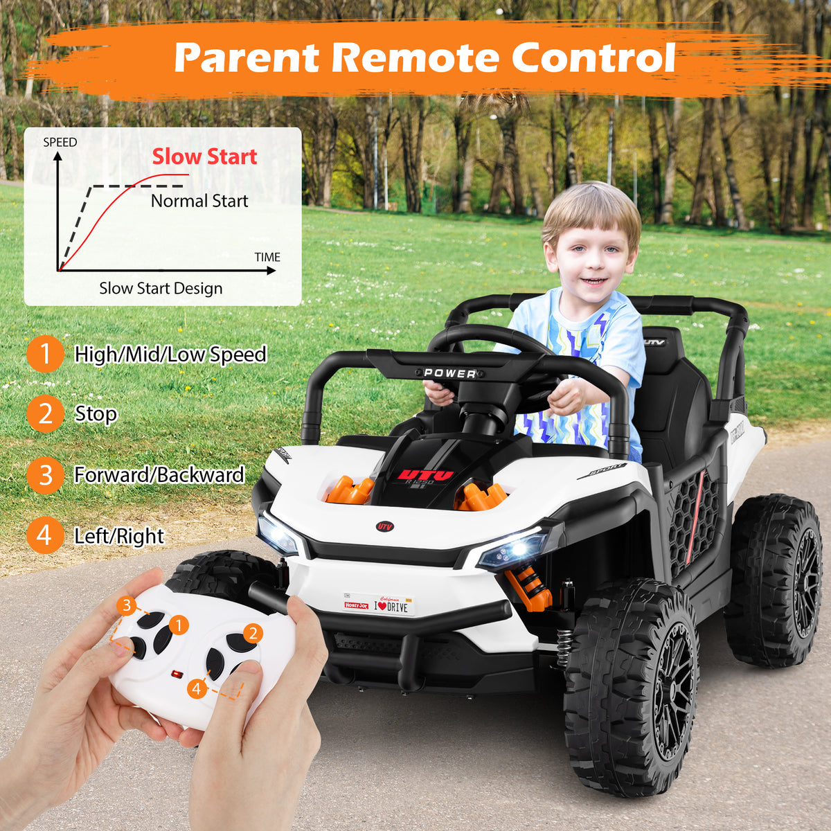 12V Kids Ride on Truck Off-Road UTV with Parental Remote and Lights