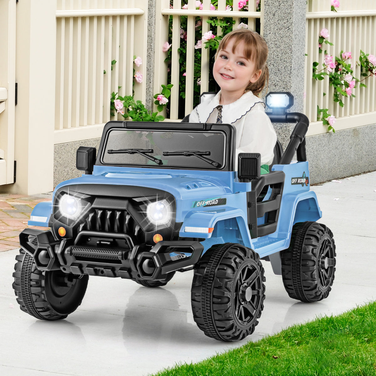 12V Kids Ride on Truck Car with Remote Control Threaded Wheels and 3 Speeds
