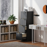 4-Drawer Lockable Filing Cabinet - Black Fluted MDF