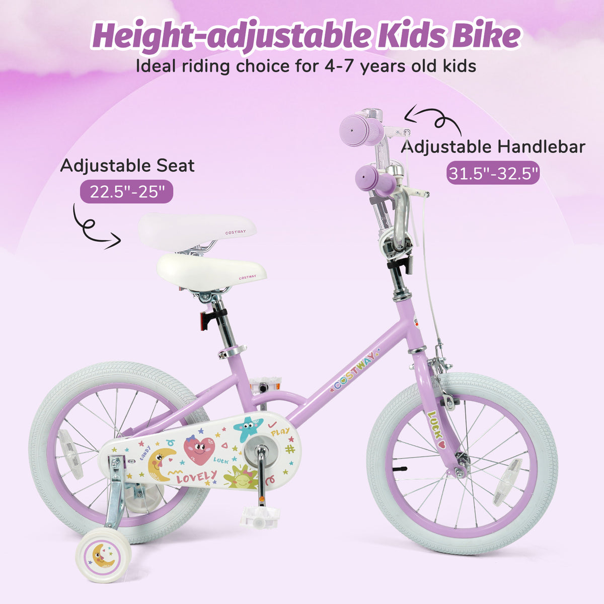 Kids Bike Adjustable for 3-8 Years Old Children - Stars & Moon