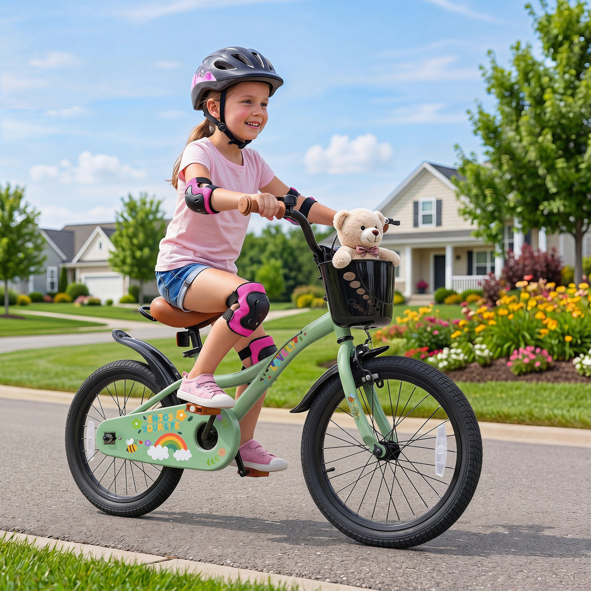 Girls Bike for 3-5 Years Old with Basket - Spring Party