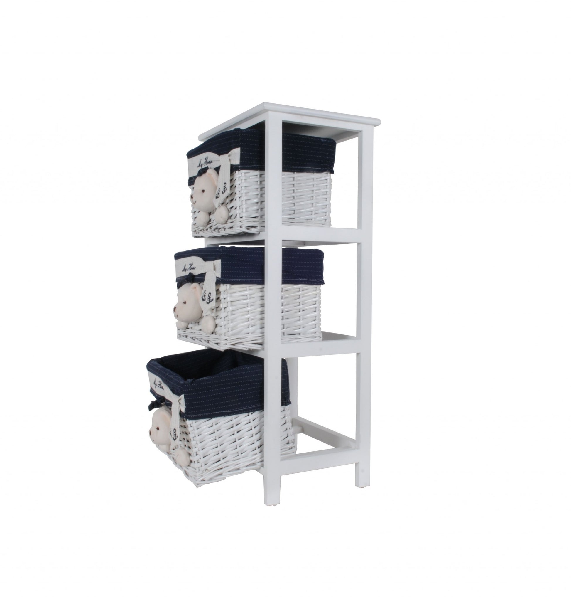 12.5" X 16" X 35.5" White Blue Portable 3 Drawers-Organizers-DECOROLALA