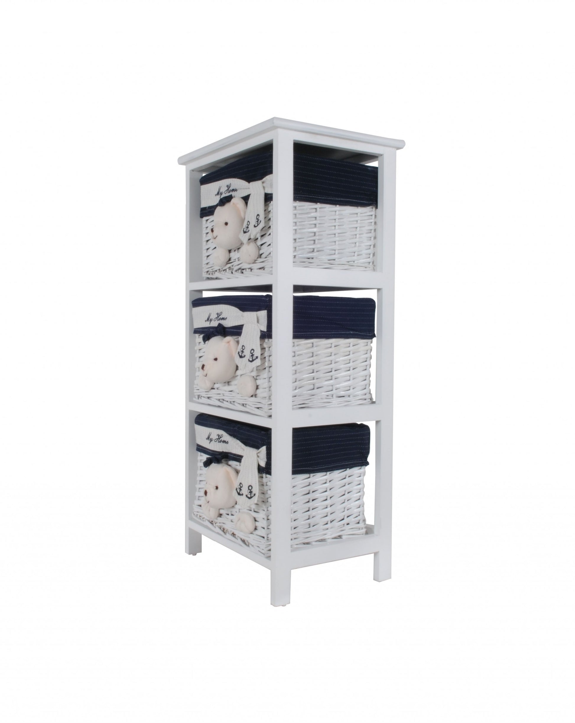 12.5" X 16" X 35.5" White Blue Portable 3 Drawers-Organizers-DECOROLALA