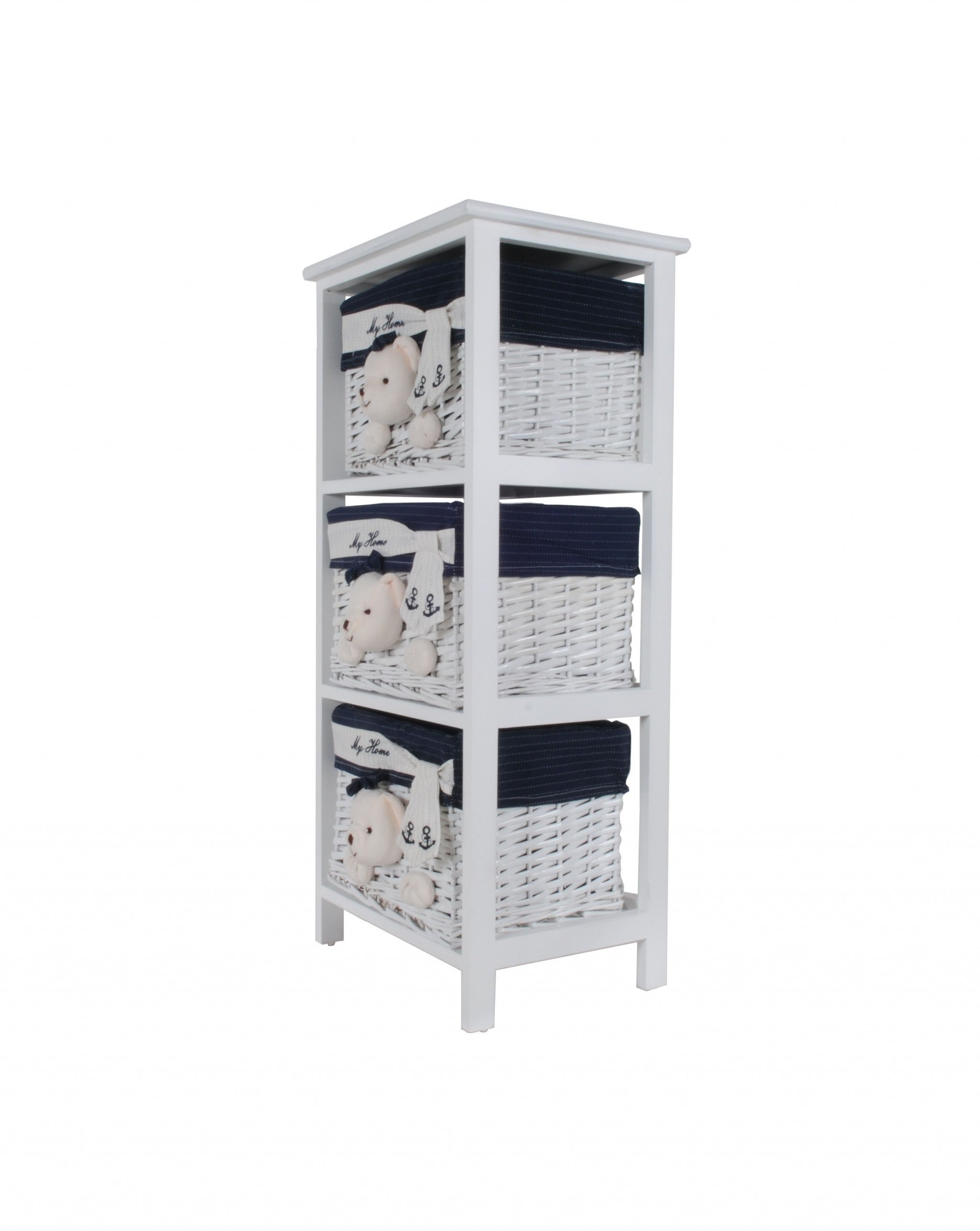 12.5" X 16" X 35.5" White Blue Portable 3 Drawers-Organizers-DECOROLALA