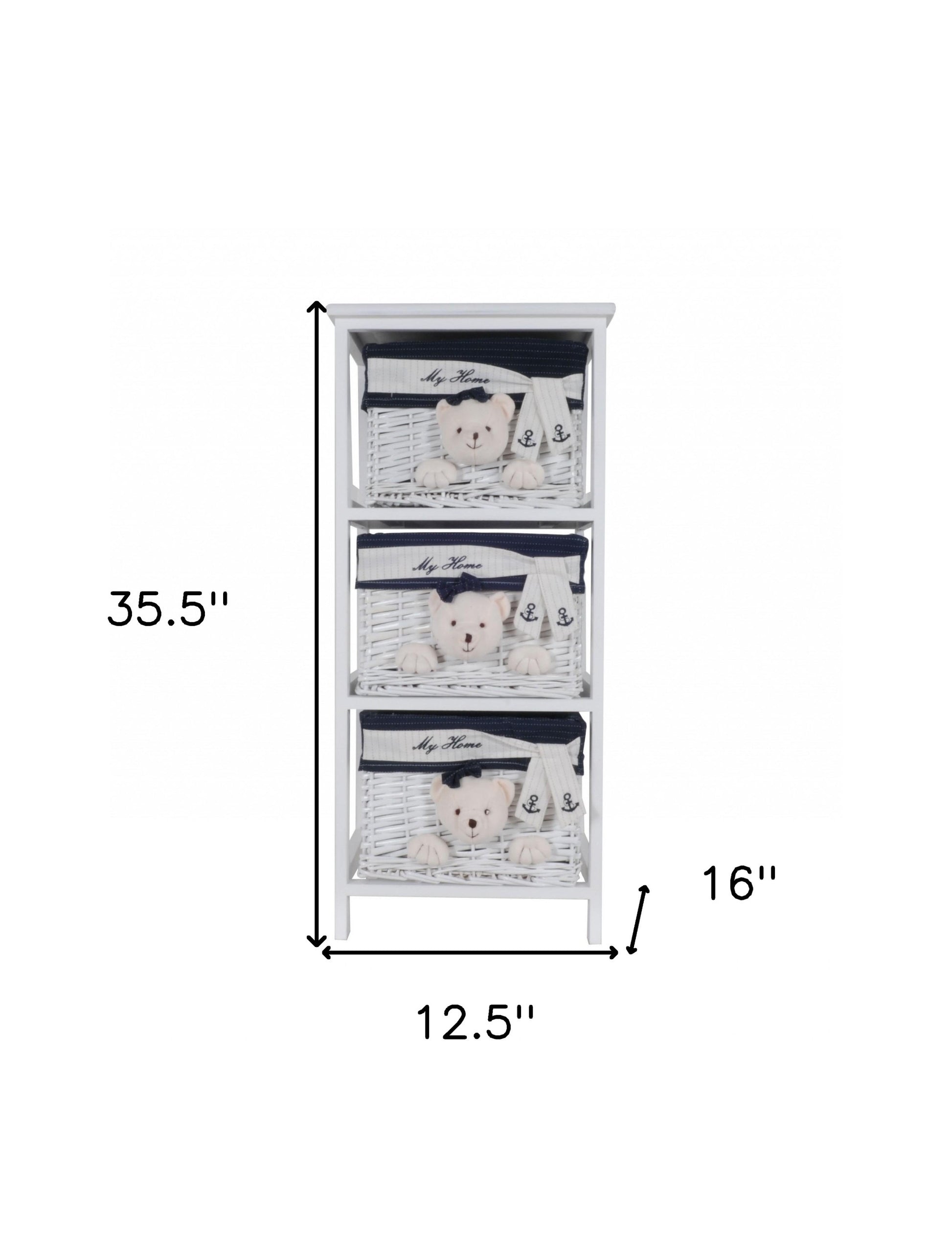 12.5" X 16" X 35.5" White Blue Portable 3 Drawers-Organizers-DECOROLALA