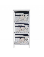 12.5" X 16" X 35.5" White Blue Portable 3 Drawers-Organizers-DECOROLALA