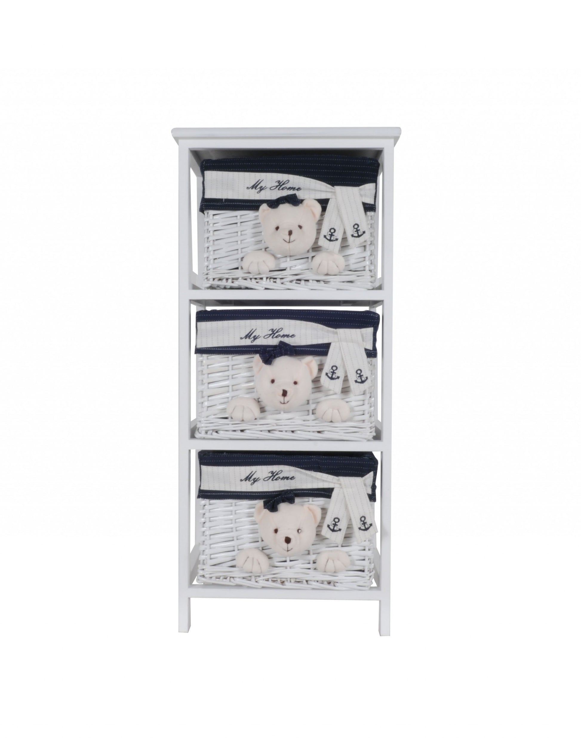 12.5" X 16" X 35.5" White Blue Portable 3 Drawers-Organizers-DECOROLALA