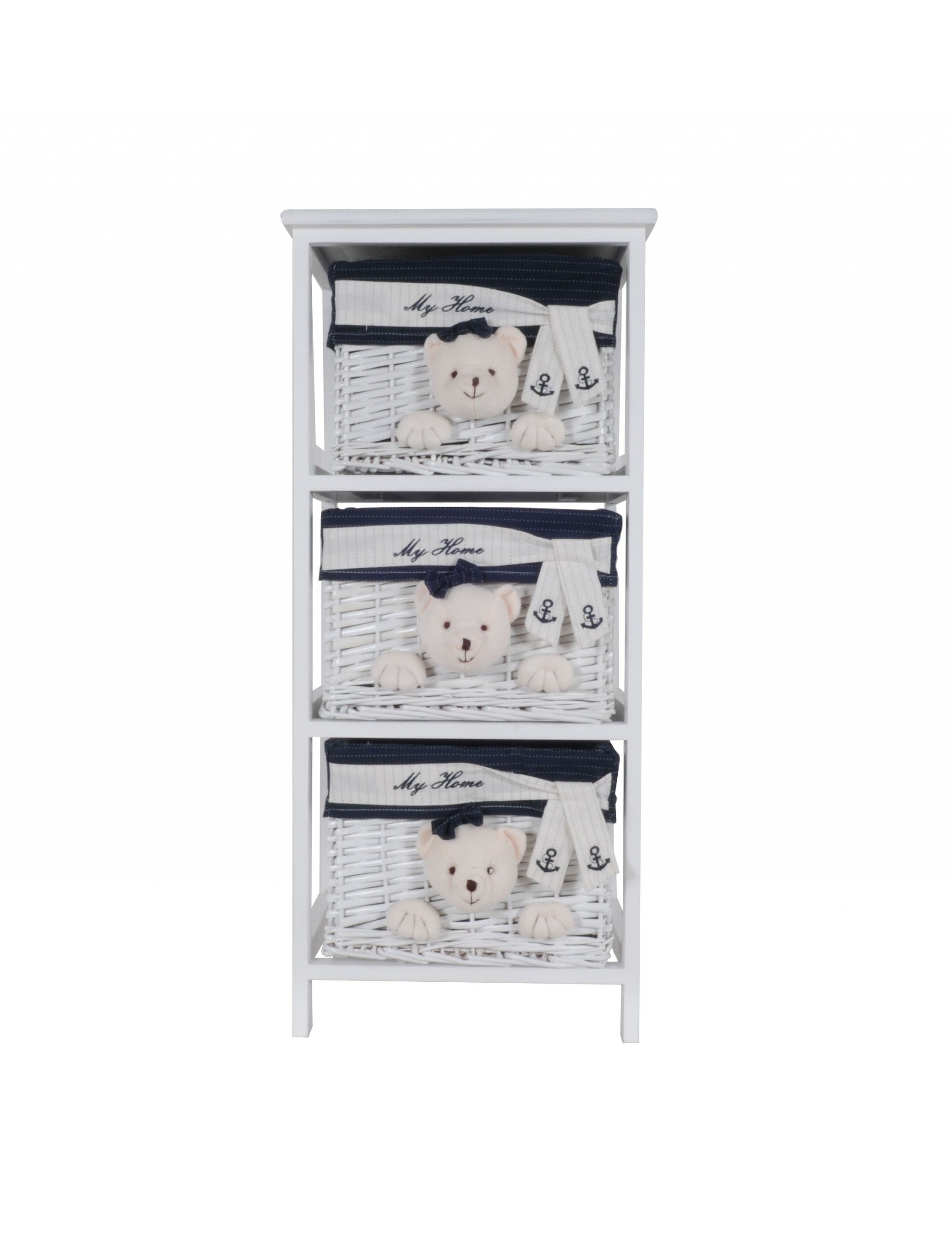12.5" X 16" X 35.5" White Blue Portable 3 Drawers-Organizers-DECOROLALA