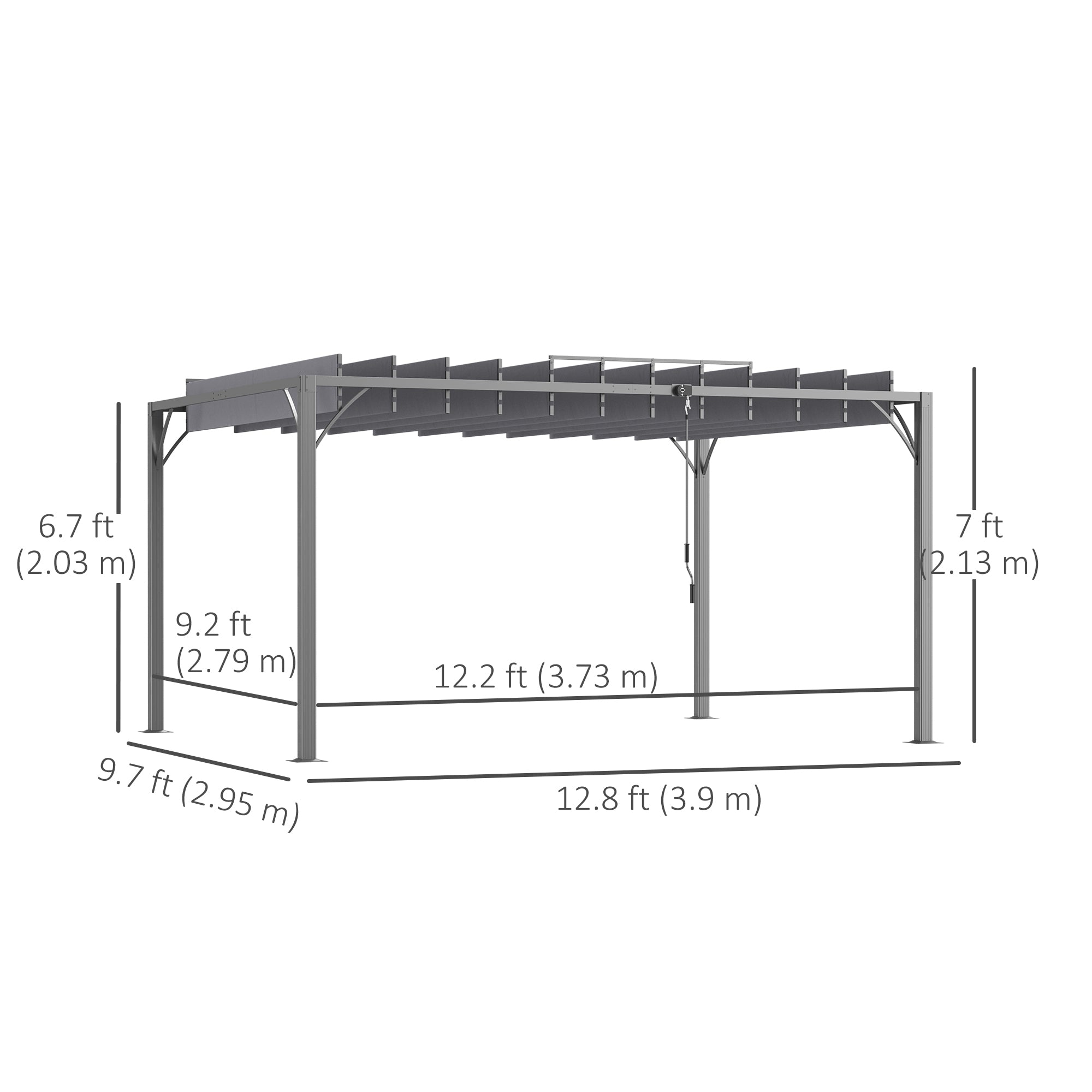 12.8' x 9.7' Louvered Metal Pergola - Grey-DECOROLALA