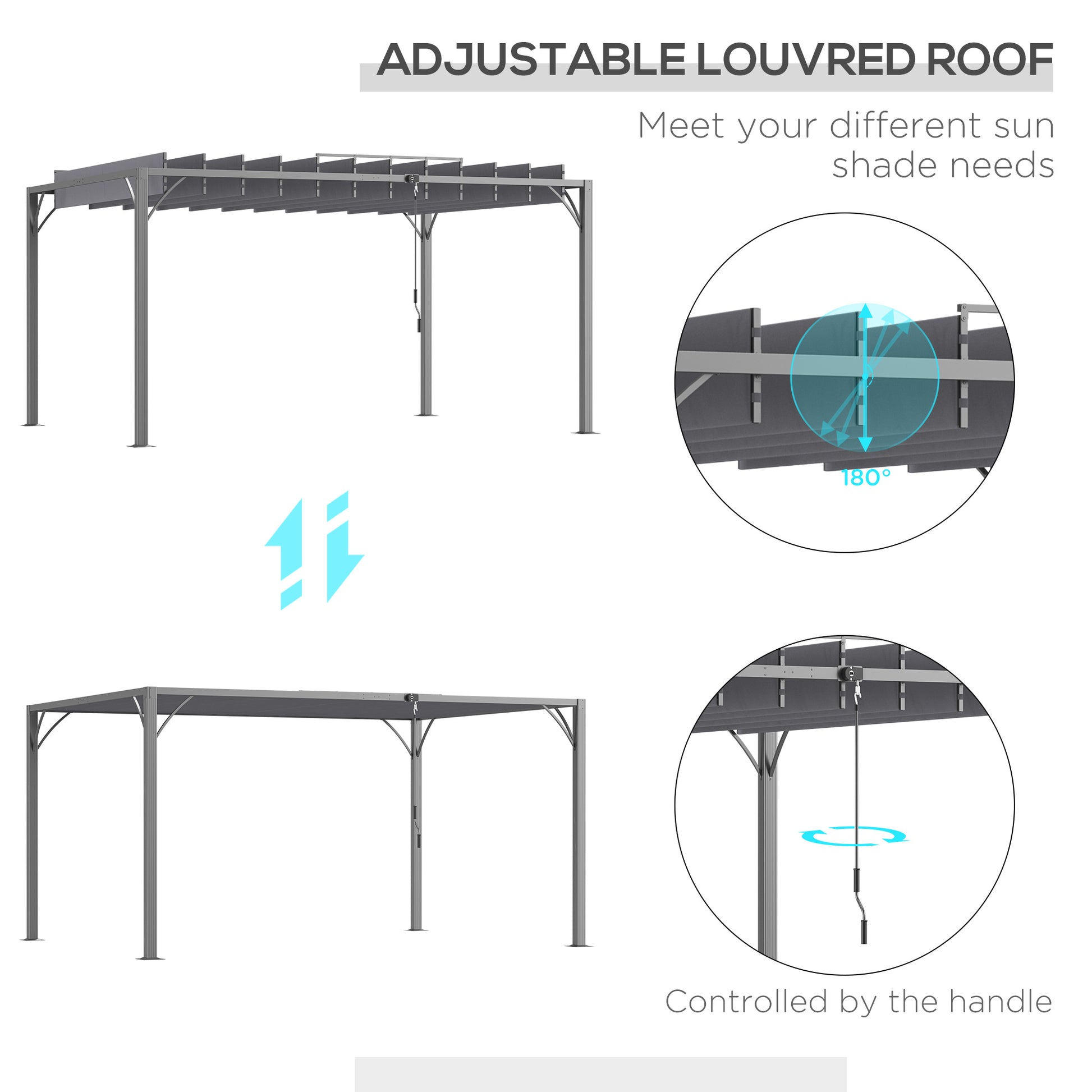 12.8' x 9.7' Louvered Metal Pergola - Grey-DECOROLALA