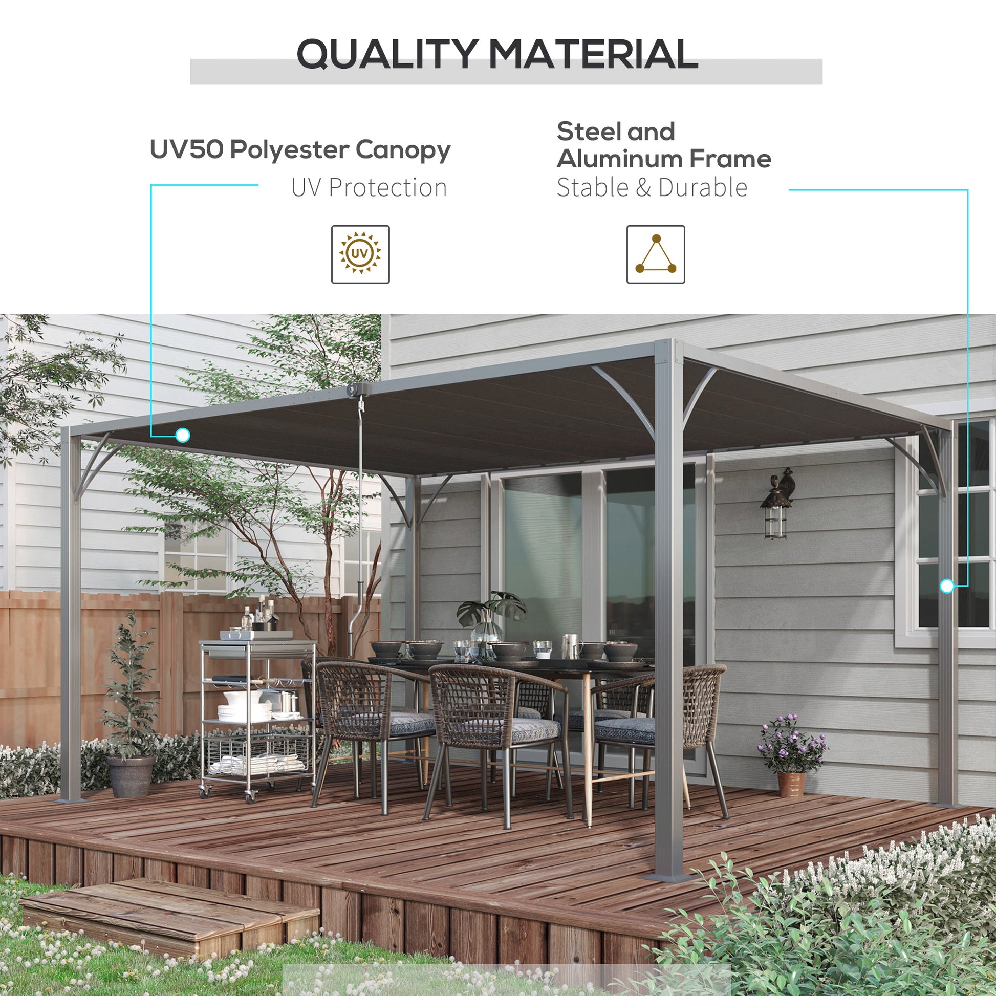 12.8' x 9.7' Louvered Metal Pergola - Grey-DECOROLALA
