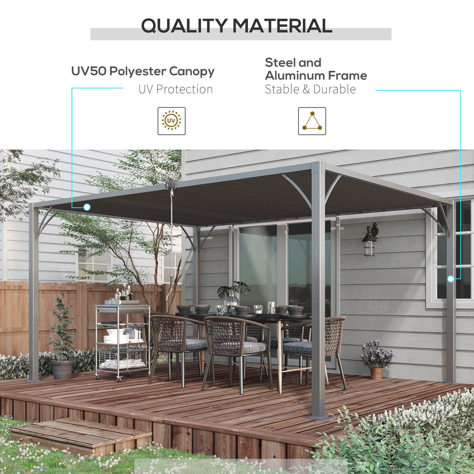 12.8' x 9.7' Louvered Metal Pergola - Grey-DECOROLALA