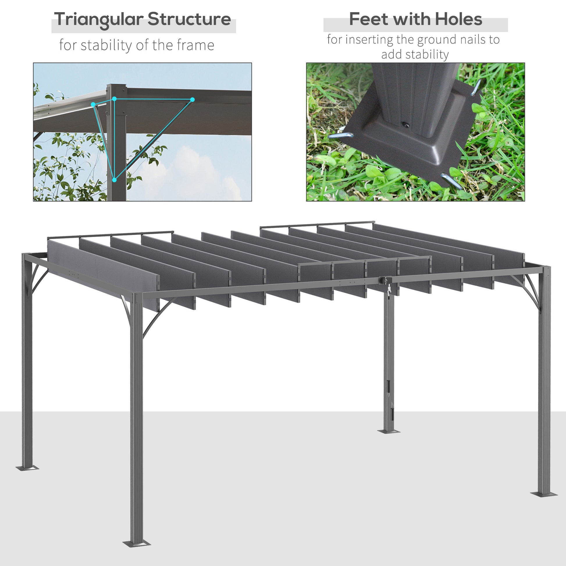 12.8' x 9.7' Louvered Metal Pergola - Grey-DECOROLALA
