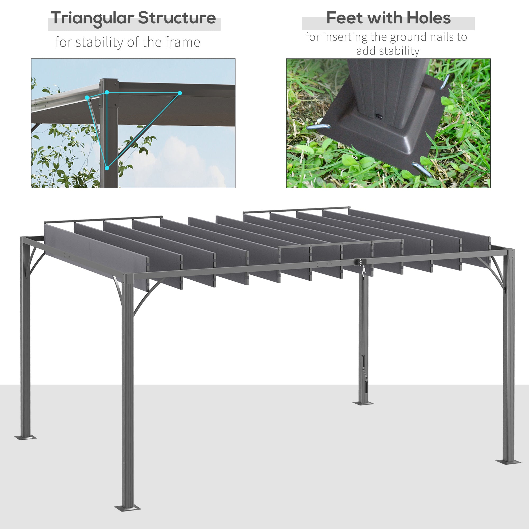 12.8' x 9.7' Louvered Metal Pergola - Grey-DECOROLALA