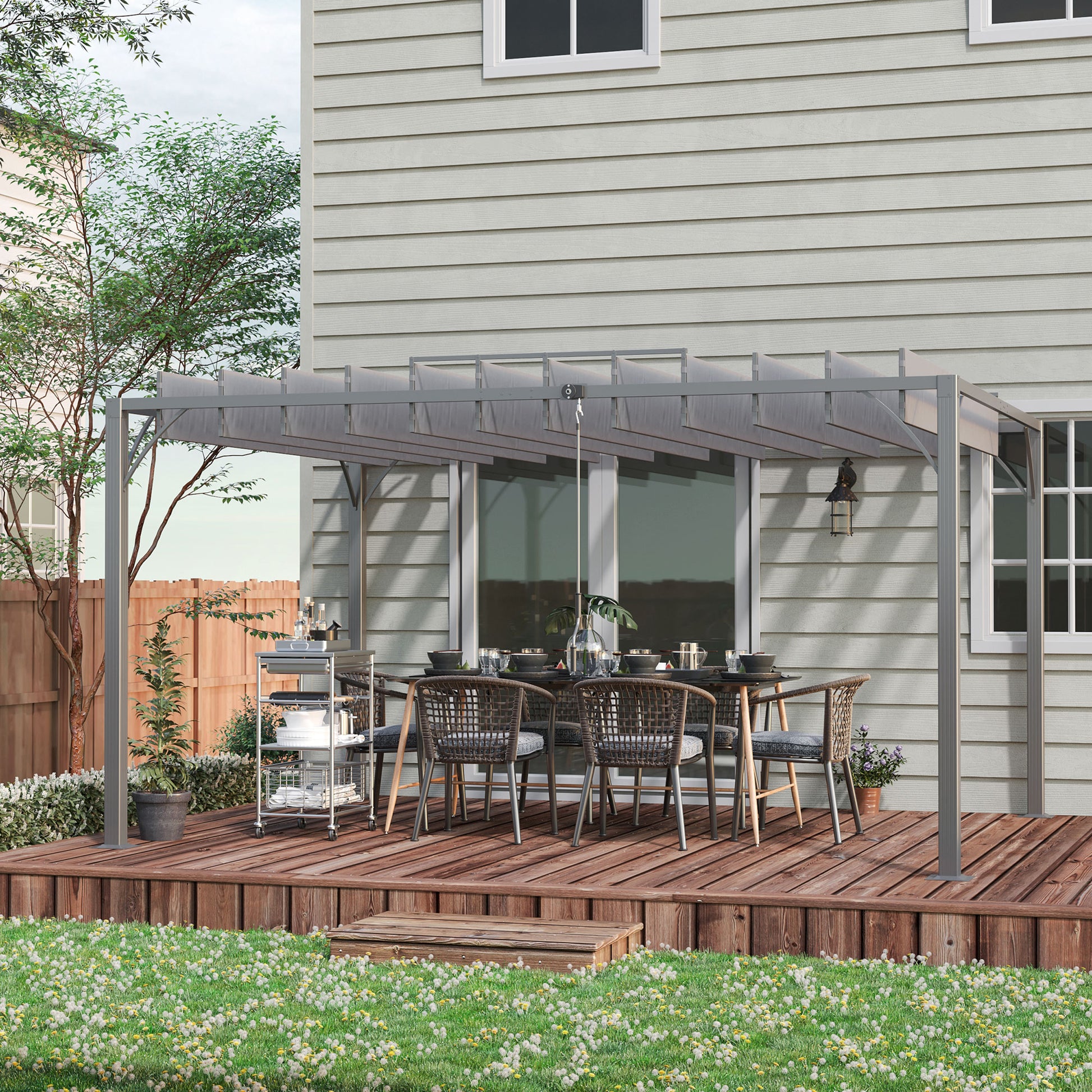 12.8' x 9.7' Louvered Metal Pergola - Grey-DECOROLALA