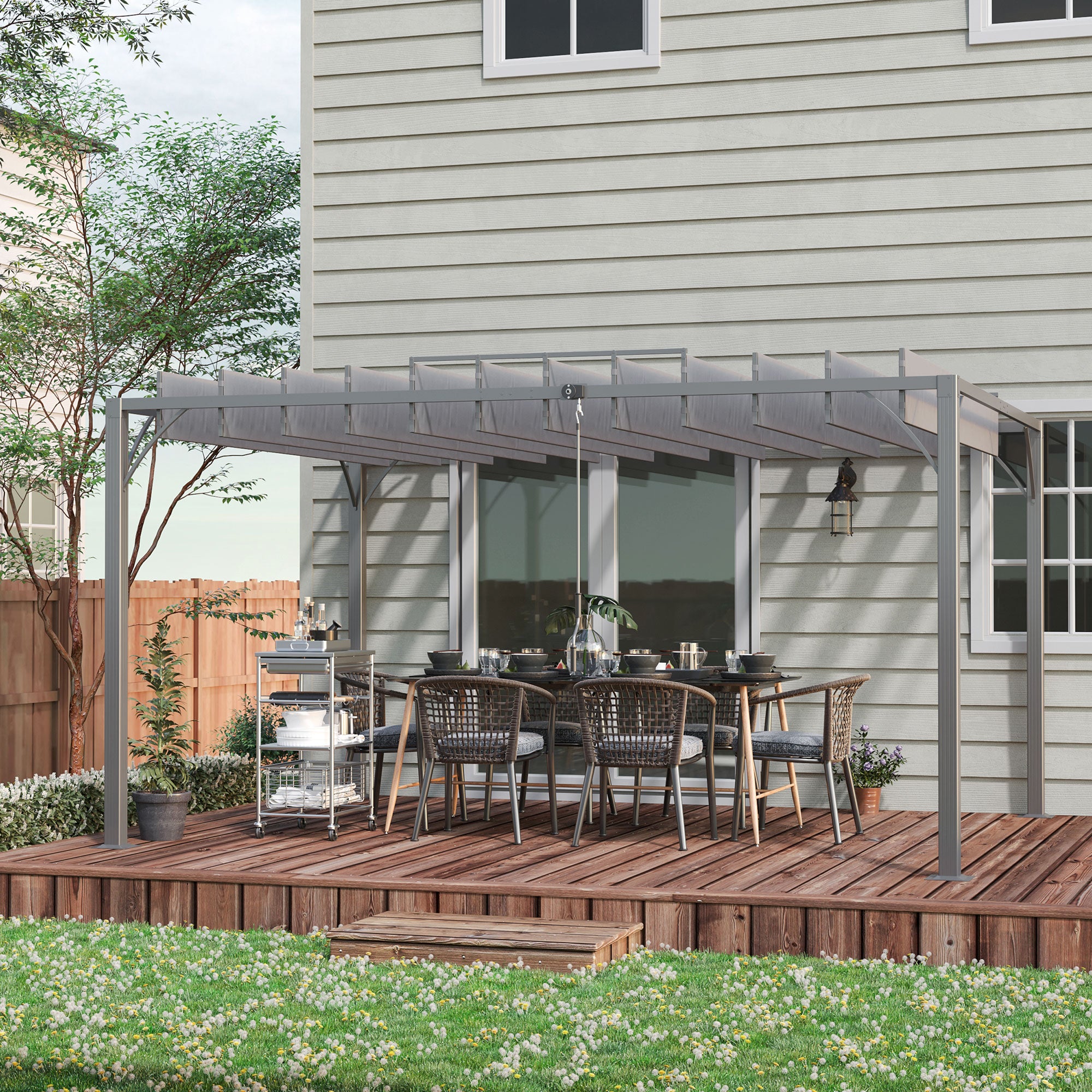12.8' x 9.7' Louvered Metal Pergola - Grey-DECOROLALA