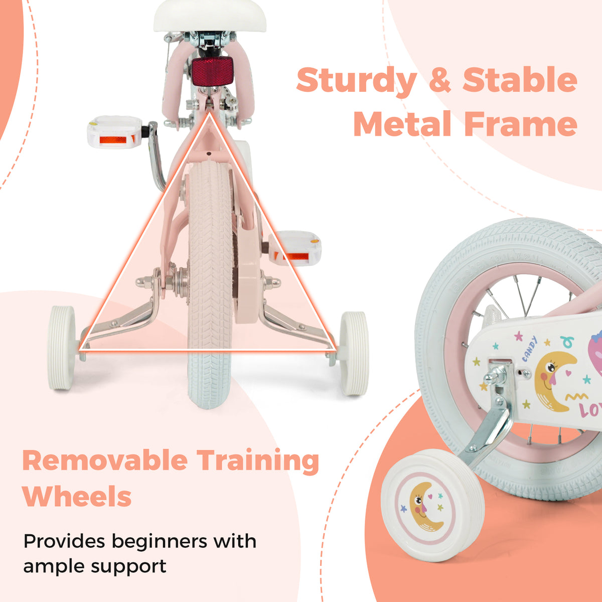 Vélo pour enfants réglable pour enfants de 3 à 8 ans - Étoiles et Lune