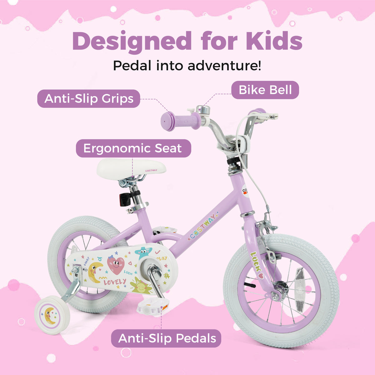 Kids Bike Adjustable for 3-8 Years Old Children - Stars & Moon
