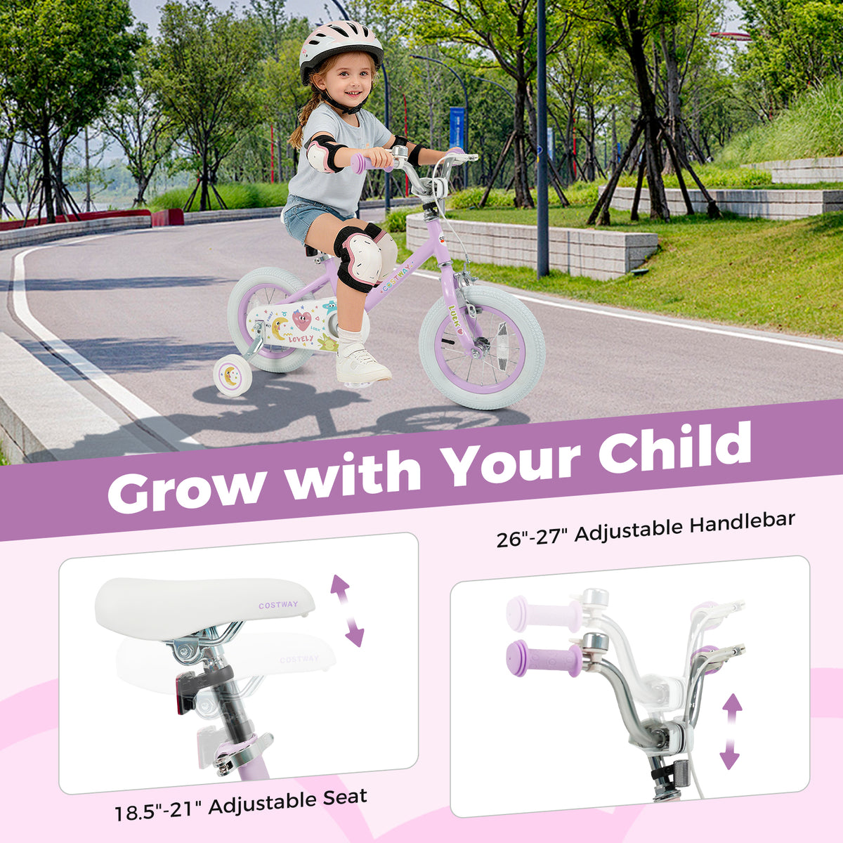 Kids Bike Adjustable for 3-8 Years Old Children - Stars & Moon