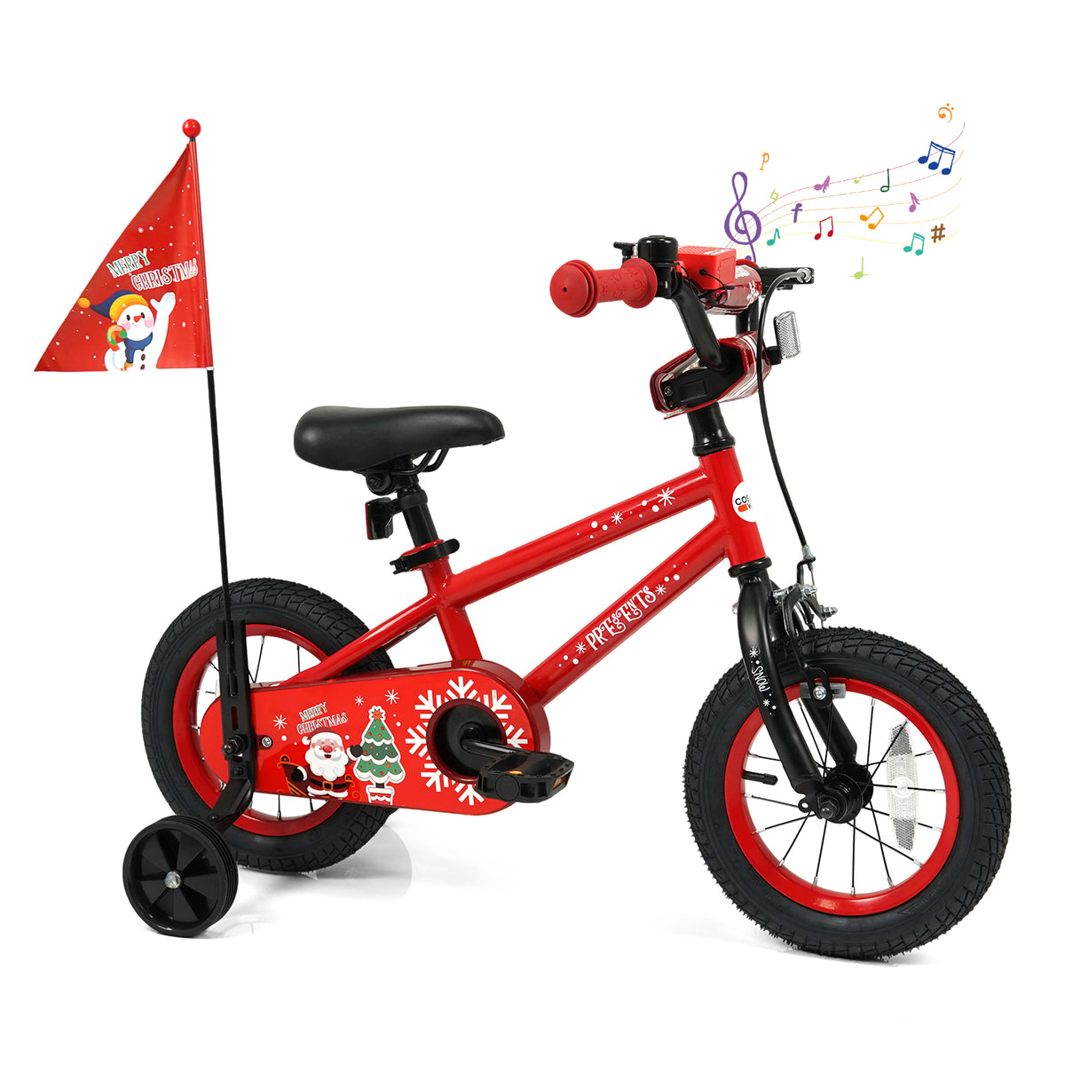 Kids Bike Adjustable with Christmas Music & Flag for Aged 3-5 Years Old
