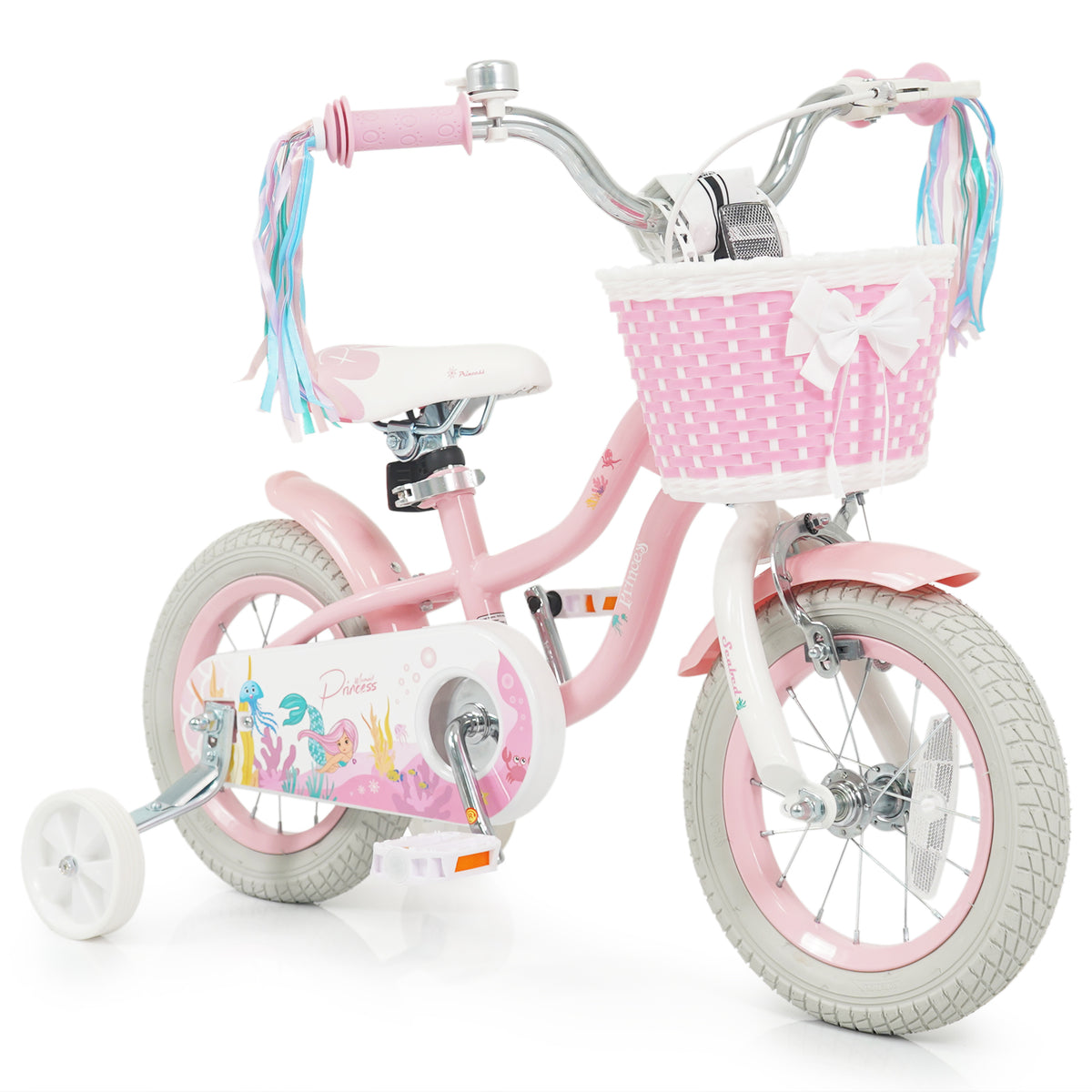 Vélo pour enfants réglable avec panier et rubans pour filles de 3-4 ans