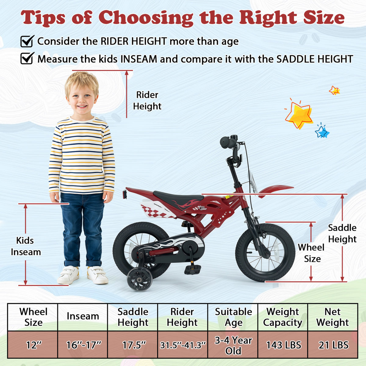 Kids Bike Motorcycle-Inspired for Boy Girl Ages 3-4 Years