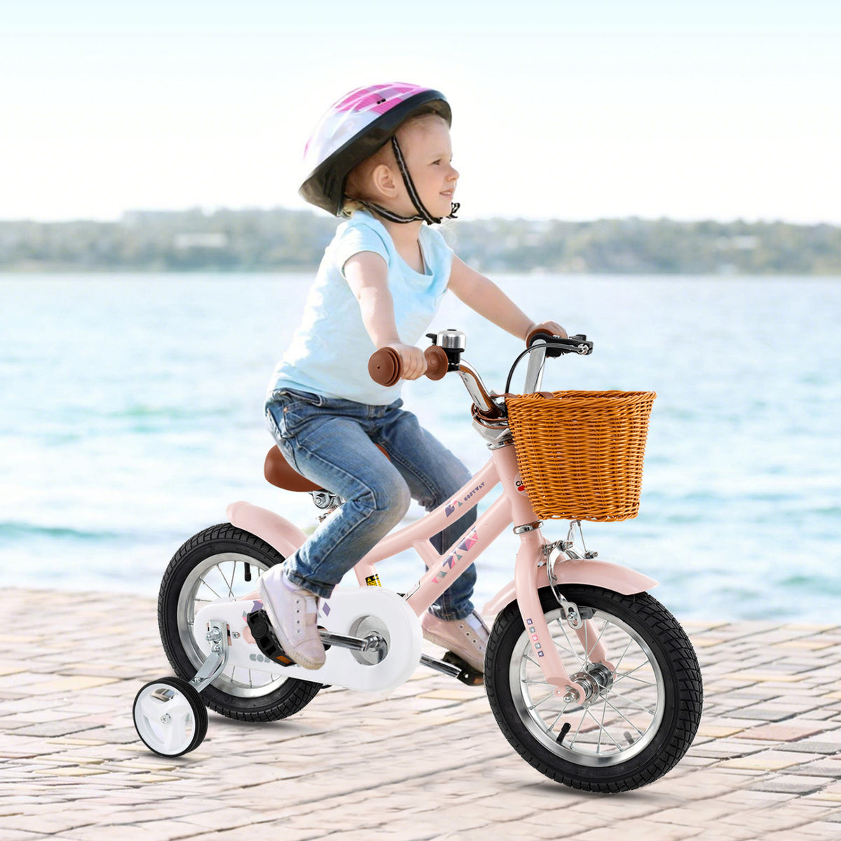 Kids Bike Retro Bicycle with Adjustable Height and Basket for Ages 4-7 Years Old