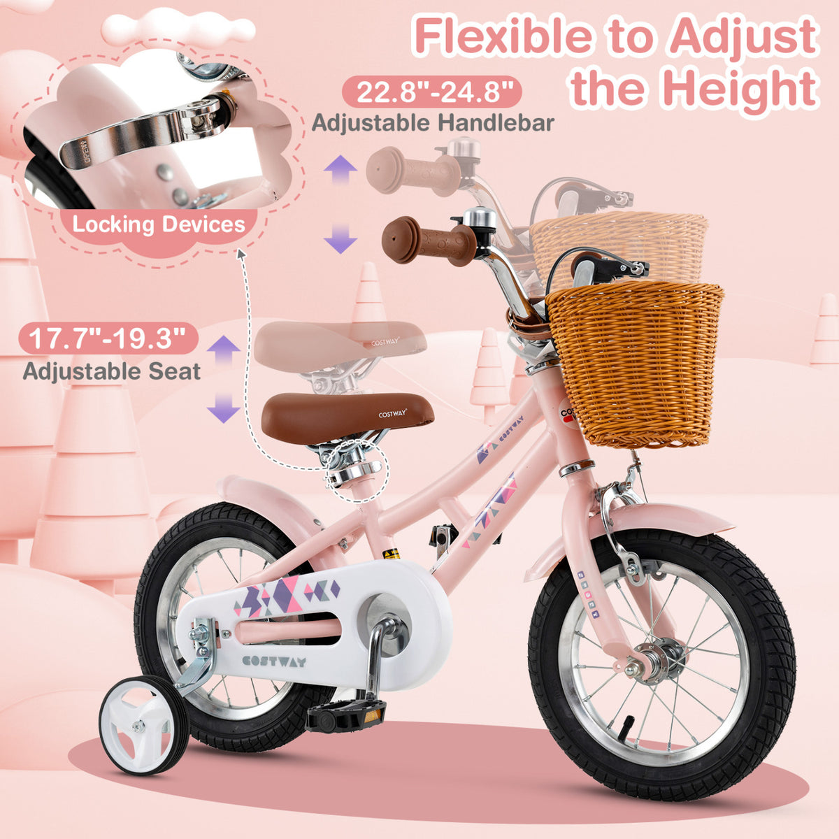 Kids Bike Retro Bicycle with Adjustable Height and Basket for Ages 4-7 Years Old