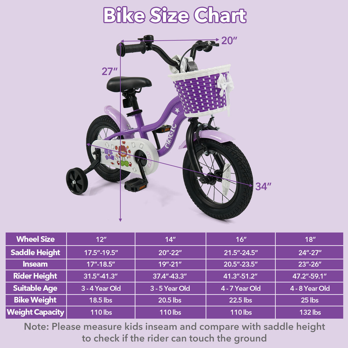 Kids Bike with Training Wheels for Aged 3-4 Years Old - Magic