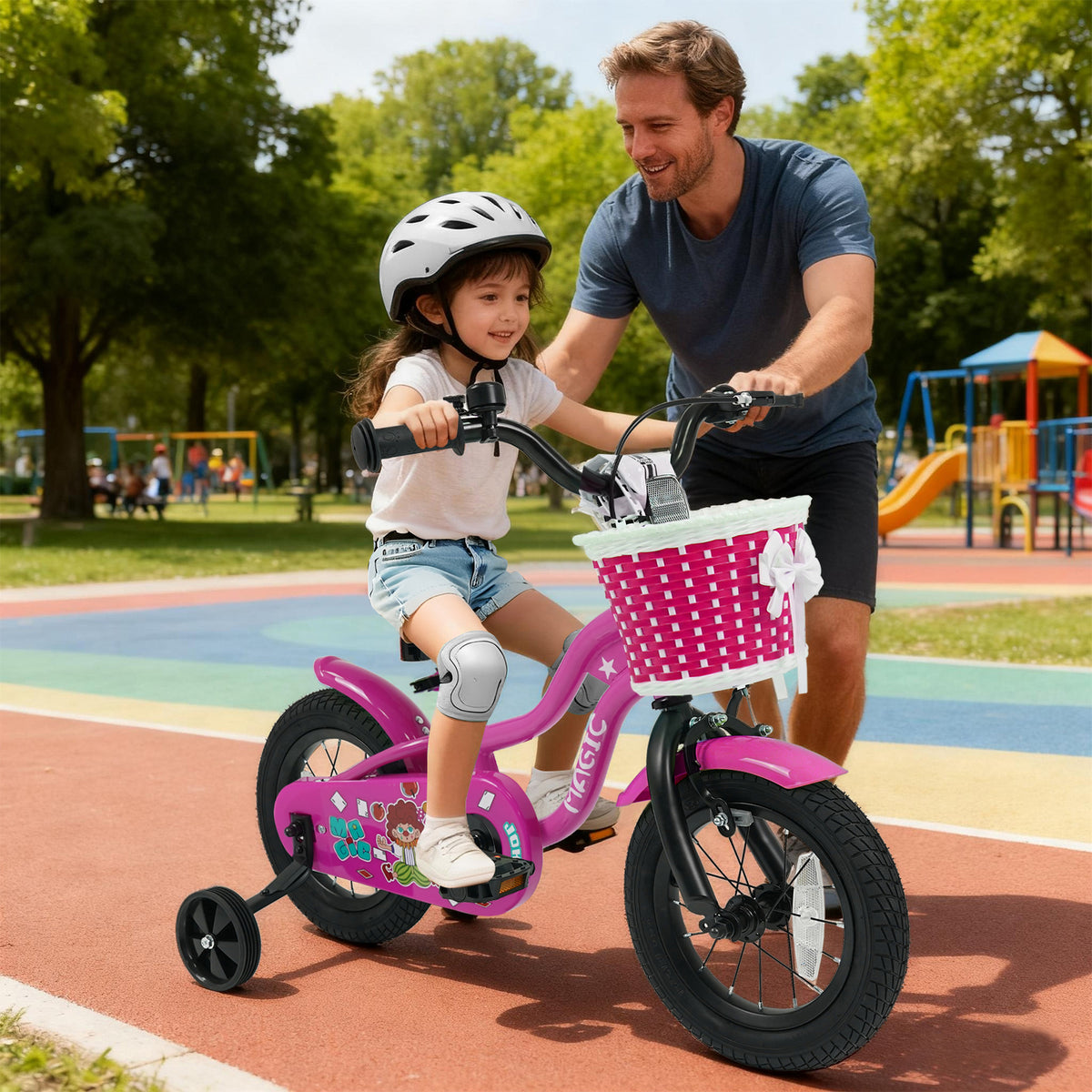 Vélo pour enfant avec petites roues pour 3-4 ans - Rose magique
