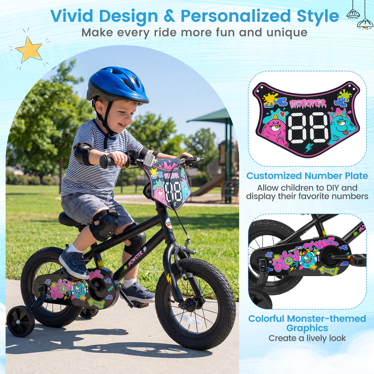 Kids Bike with Training Wheels for Ages 4-8 Years Old - Street Art Time