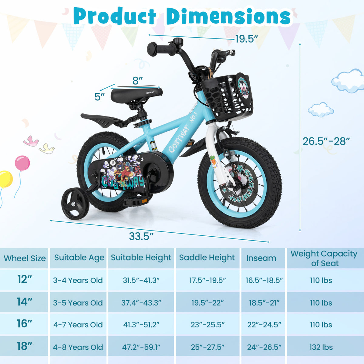 Kids Bike with Adjustable Handlebar and Saddle for 4-8 Years Old