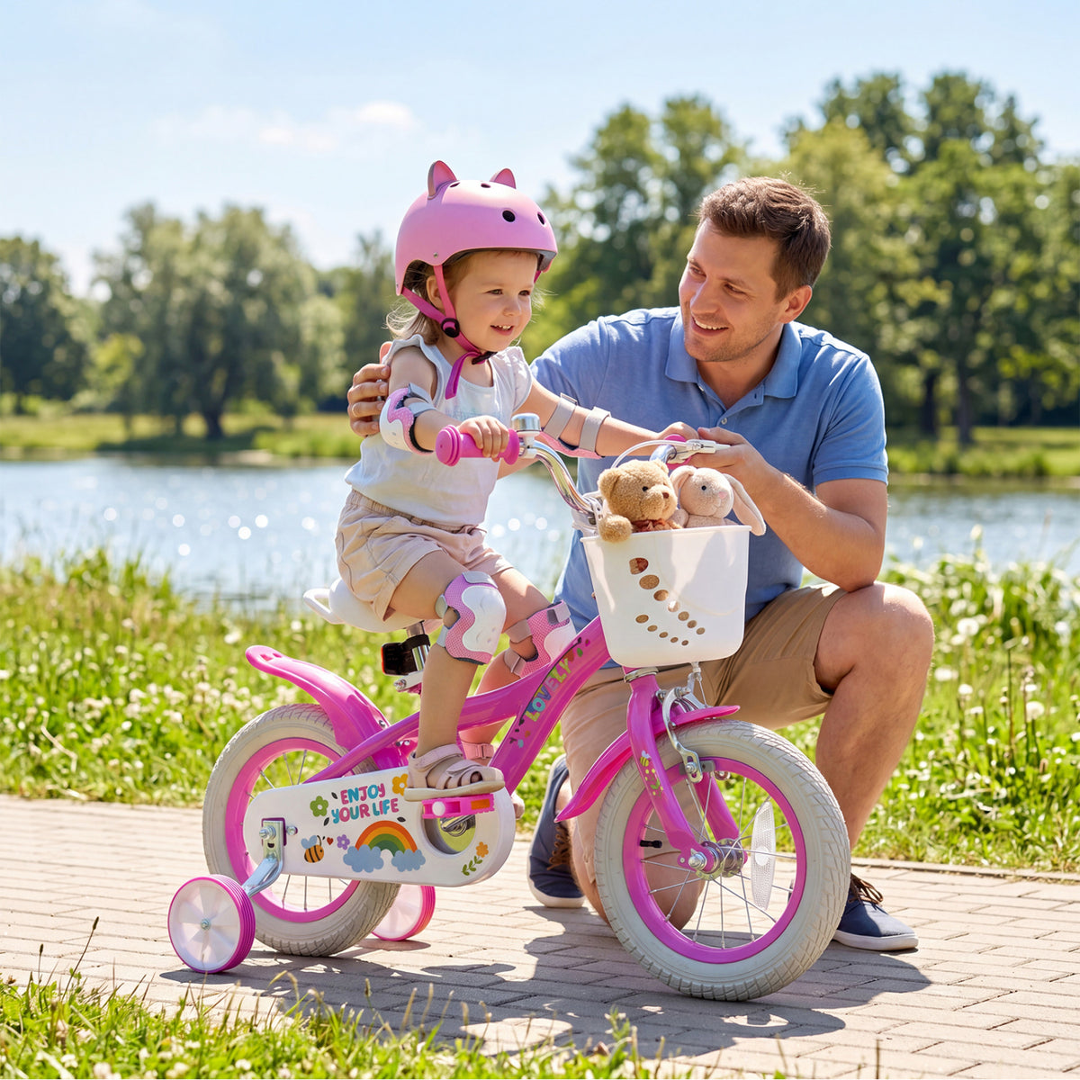 Girls Bike for 3-4 Years Old with Basket - Spring Party