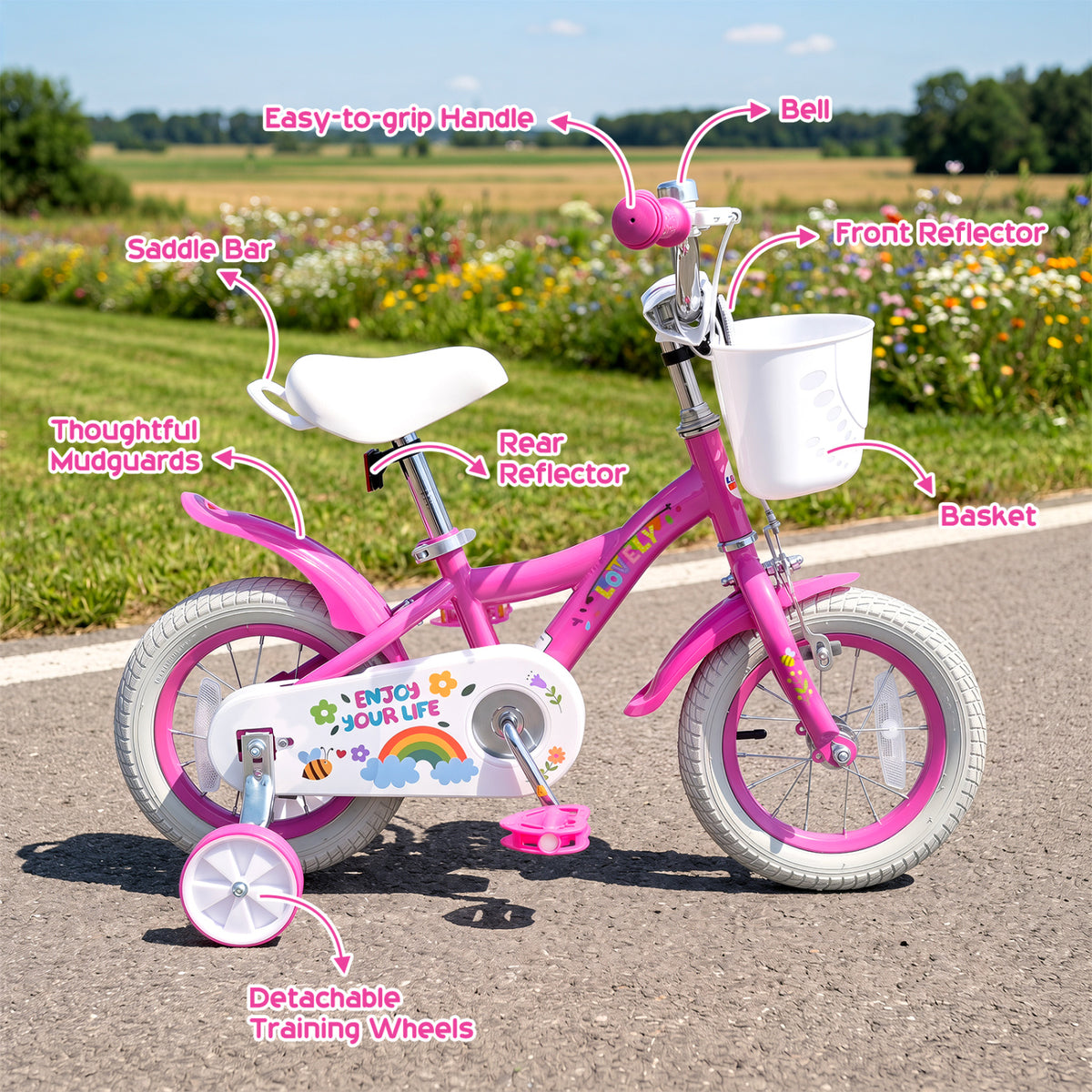 Girls Bike for 3-4 Years Old with Basket - Spring Party
