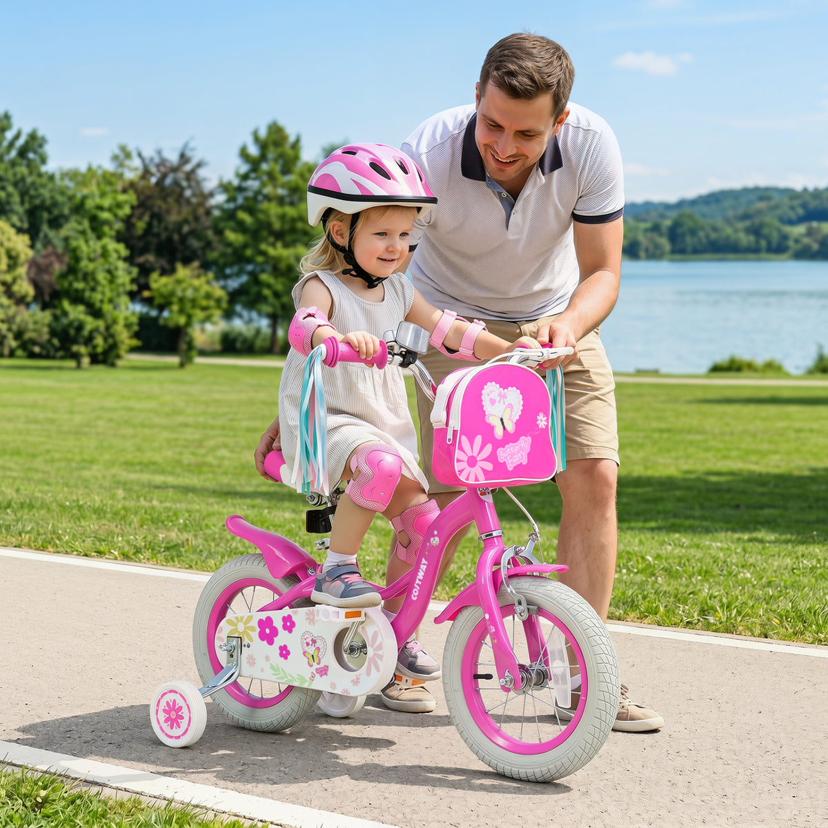 Vélo pour fille avec sac avant et rubans pour 3-4 ans