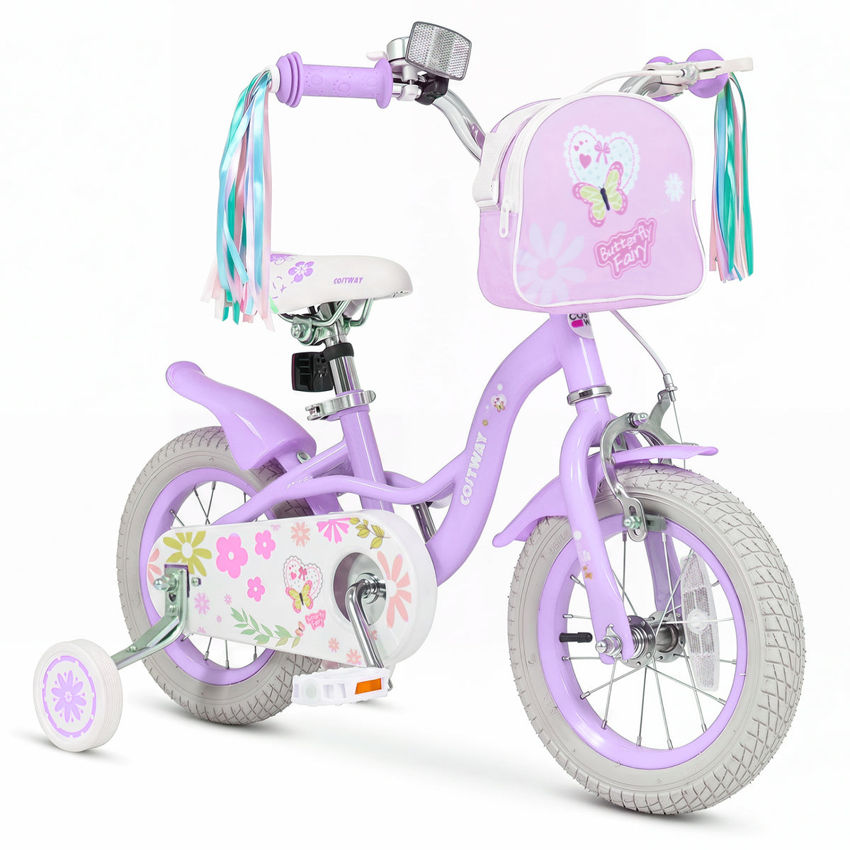 Girls Bike with Front Bag and Streamers for 3-4 Years