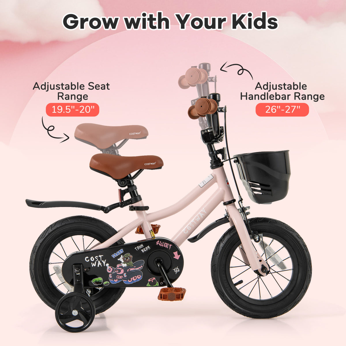 Vélo pour enfants avec panier et guidon réglable pour les 4-7 ans