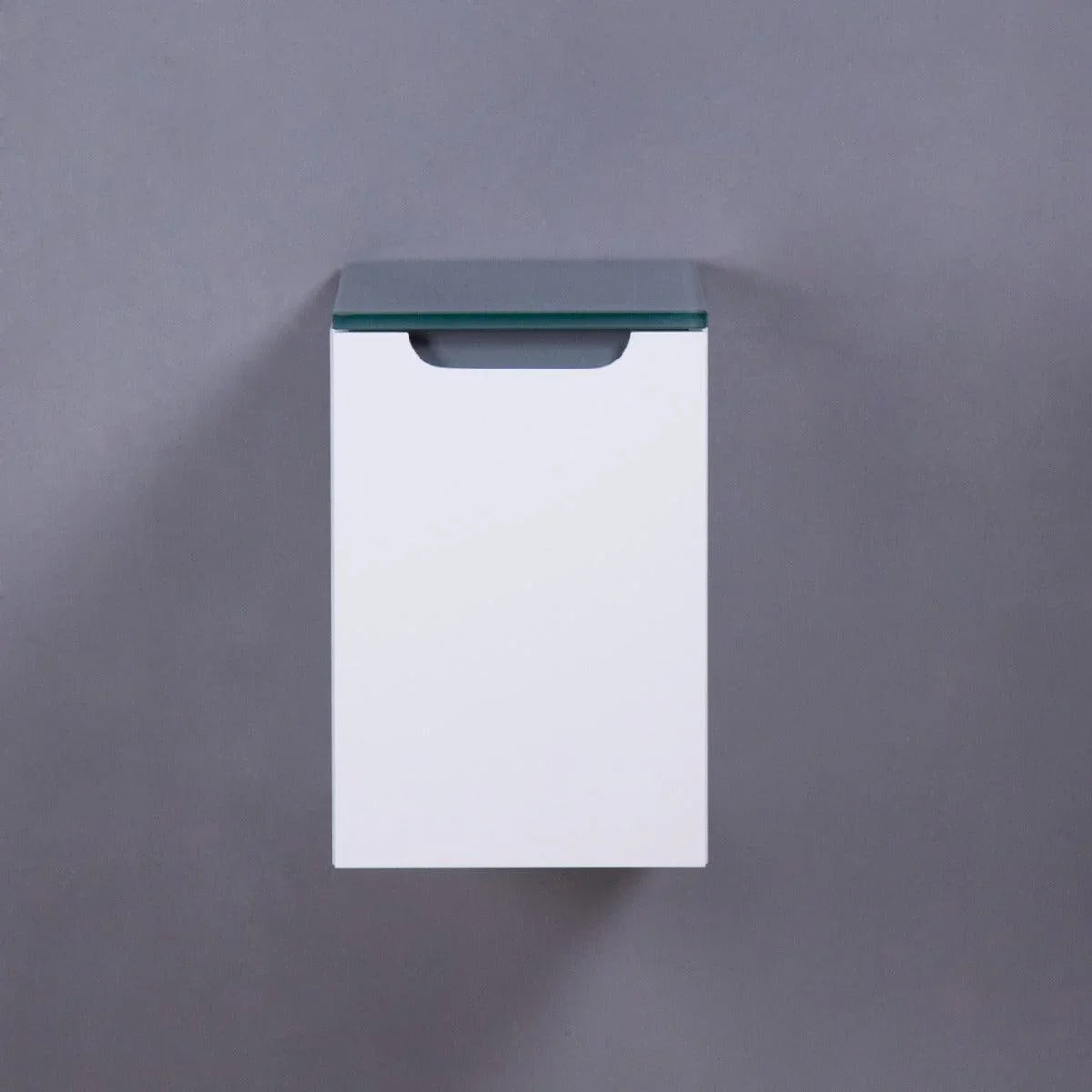 12" Matte White Wall Mount Storage with Green Glass Countertop Lima