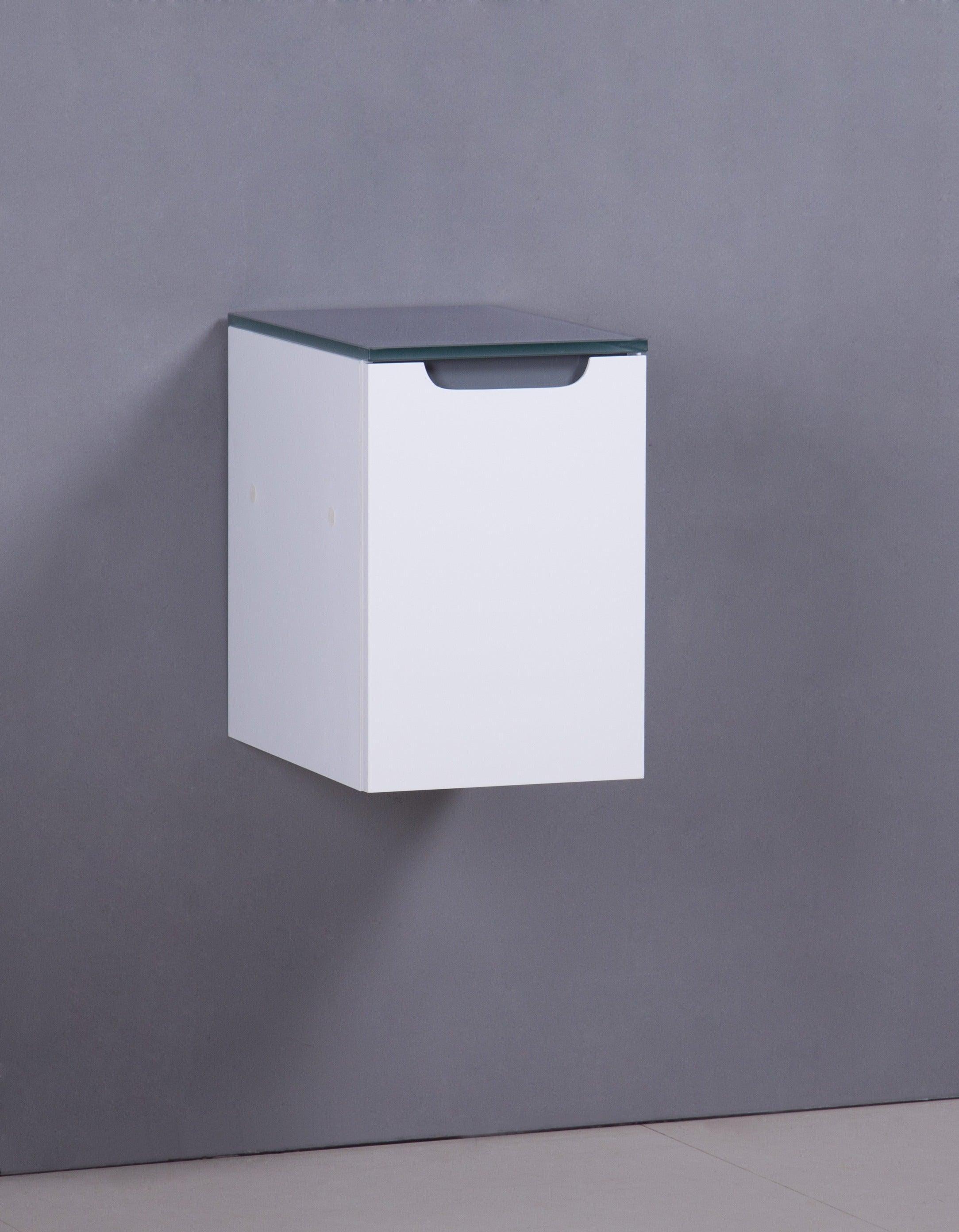 12" Matte White Wall Mount Storage with Green Glass Countertop Lima
