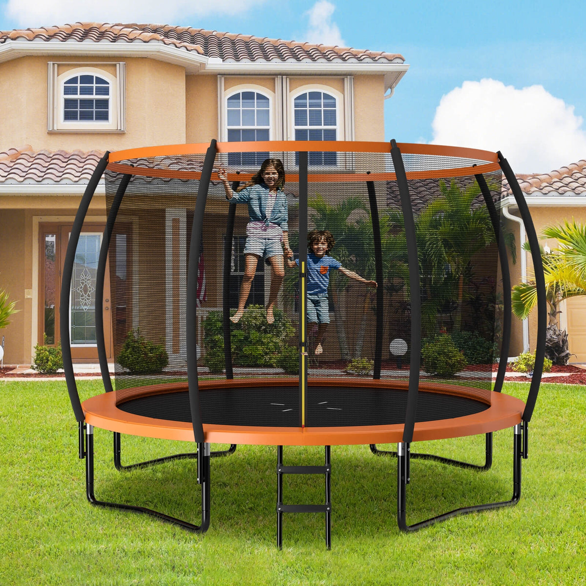 12ft Recreational Trampoline with Enclosure Net and Ladder - 400 lbs-Trampolines-DECOROLALA